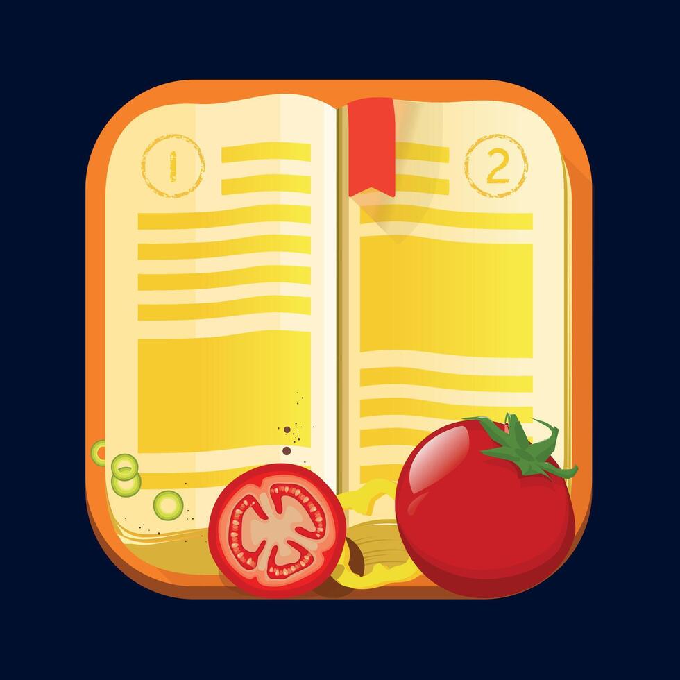 Open Recipe Book with Fresh Ingredients. Cooking Concept with Tomato and Healthy Meal Preparation vector