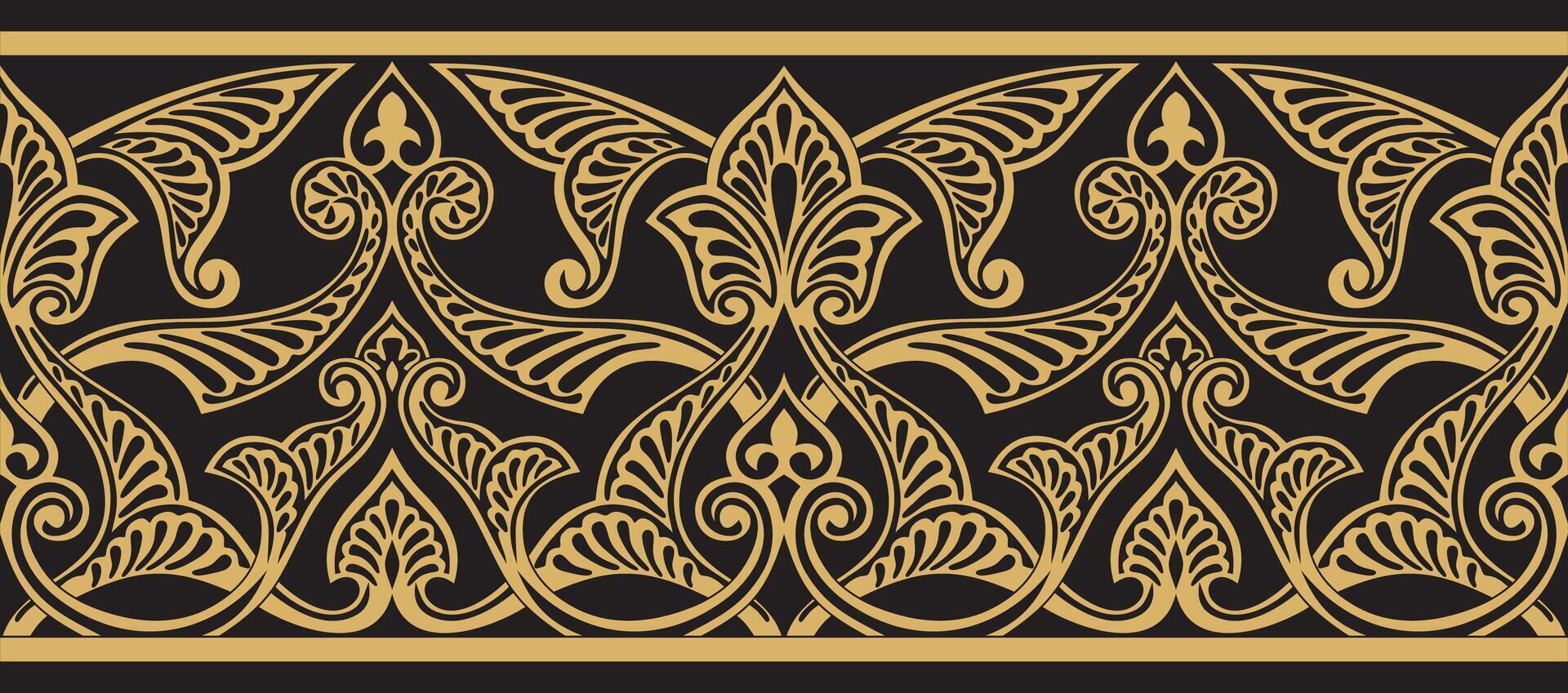 seamless golden oriental ornament. Endless Arabic patterned border, frame. Persian paint vector
