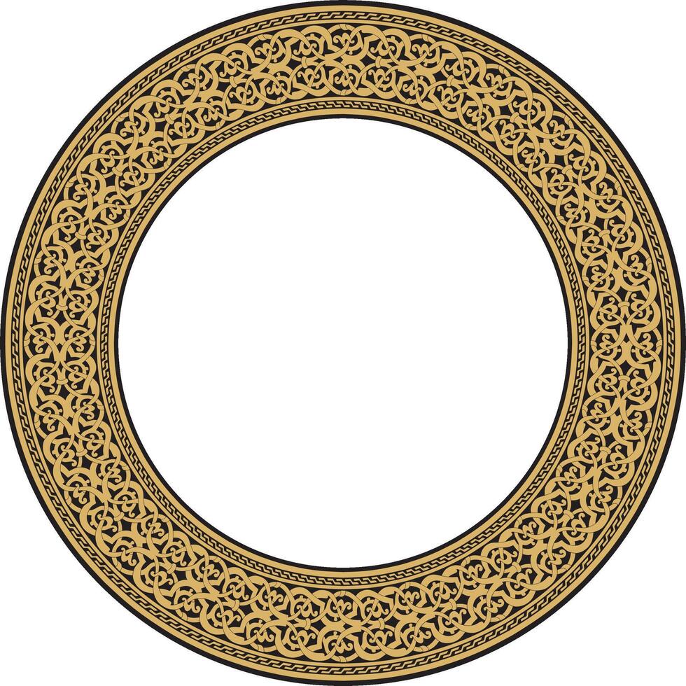 golden round oriental ornament. Arabic patterned circle of Iran, Iraq, Turkey. Persian frame, border vector