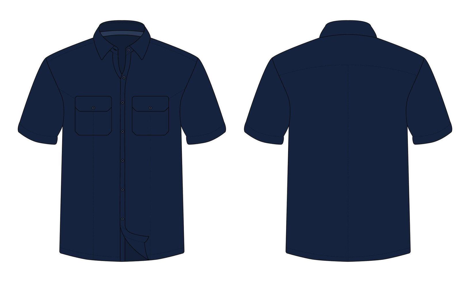 Navy blue short sleeve button down work shirt mockup vector