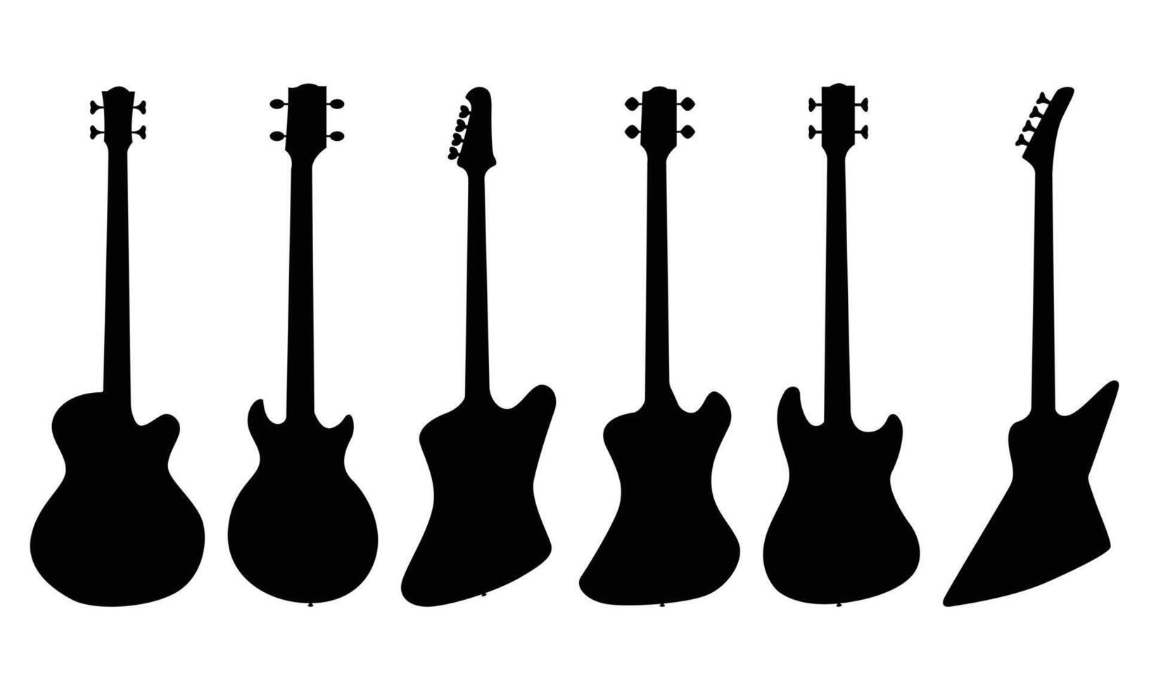 Collection of different shape guitar and bass silhouettes vector