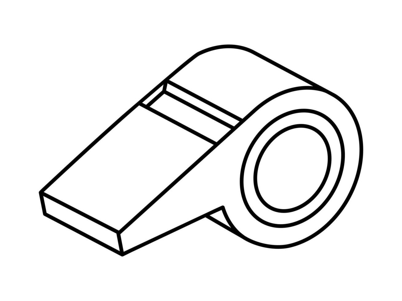 Hand drawn cute outline illustration of warning whistle. Alarm pipe. Flat caution signal in line art doodle. Referee or trainer tool icon. Attention sound sticker. Competition blower. Isolated. vector
