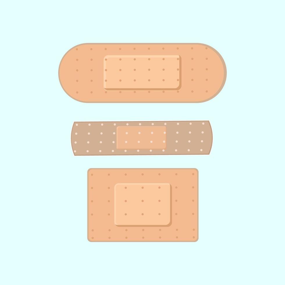 Set of three flat medical Band-aids on a light background vector