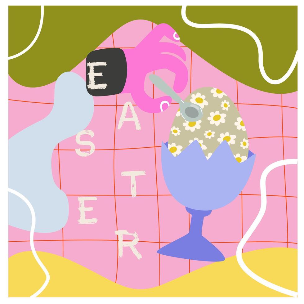 Easter colorful poster in modern style for wall decor and greeting card. Trendy editable template for banner and social media post vector