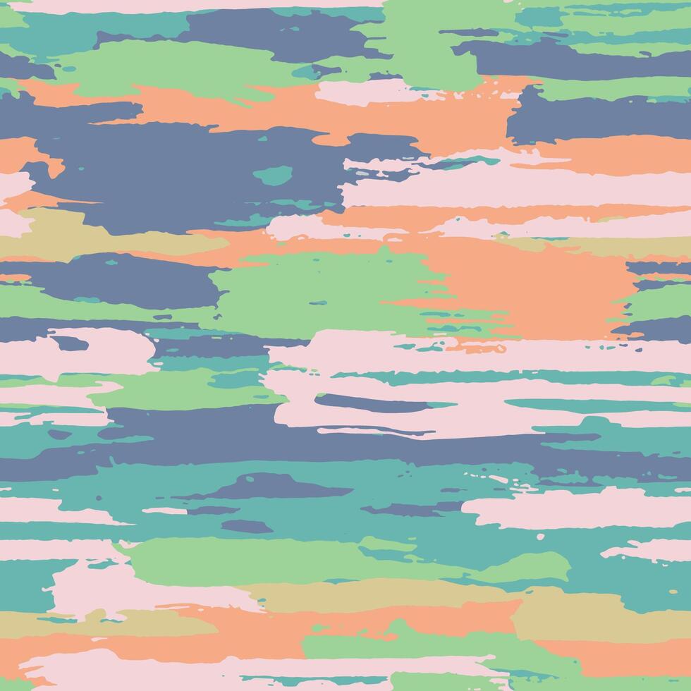 Wallpaper with sunset cloudy sky in blue orange and pink shades. Printed on fabric, seamless cartoon stroke grunge texture of the evening sky. Striped dirty camo print. vector