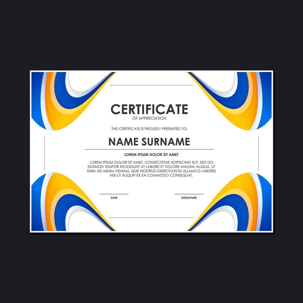 colorful abstract award certificate design template. vector