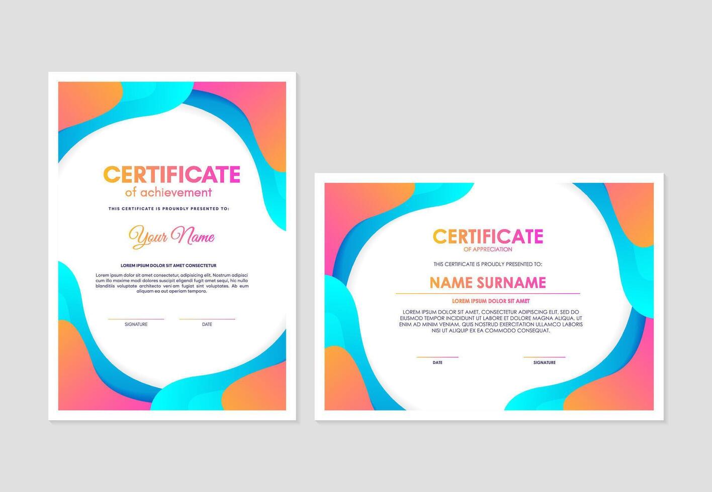 colorful abstract award certificate design. vector