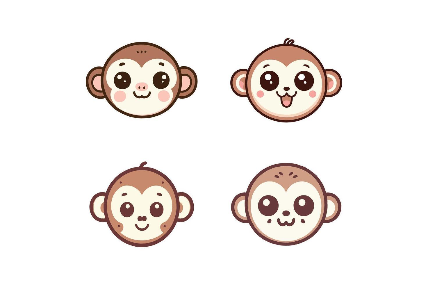 set of cute monkey faces illustration with white background vector