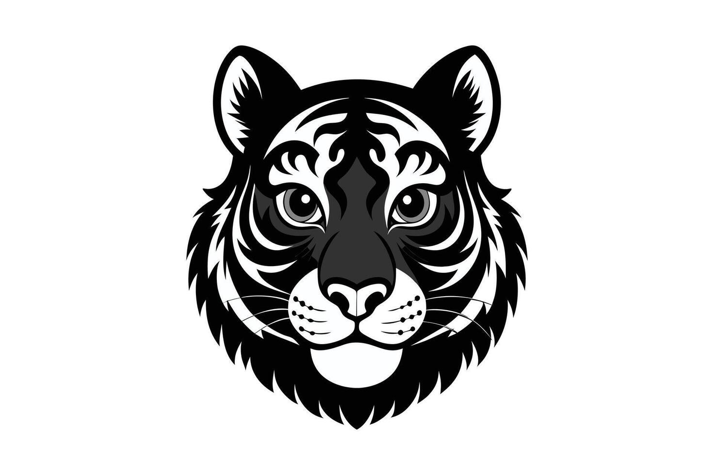 a black and white tiger head on a white background vector