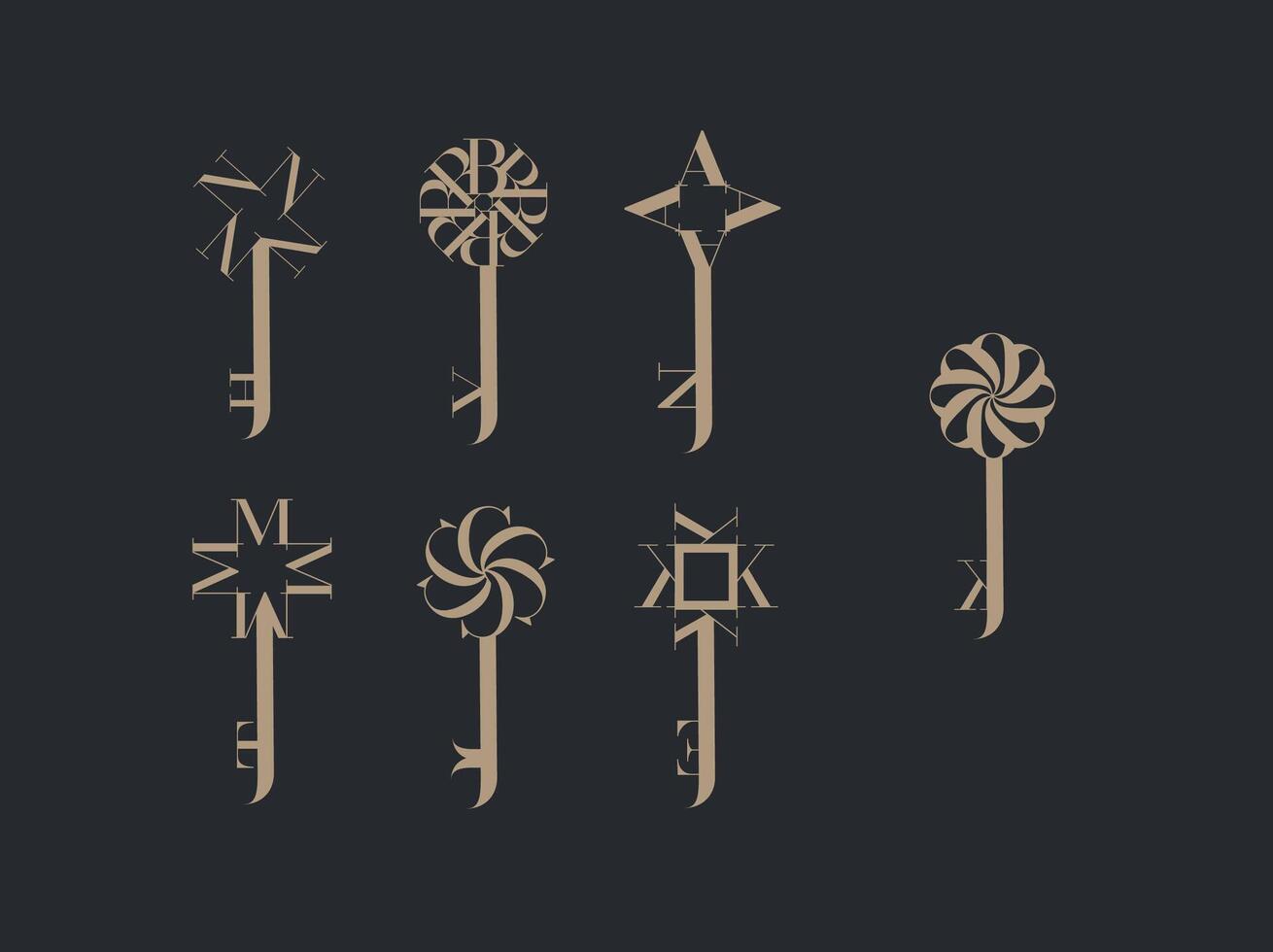 Key graphic art style collection drawing with beige on blue background vector