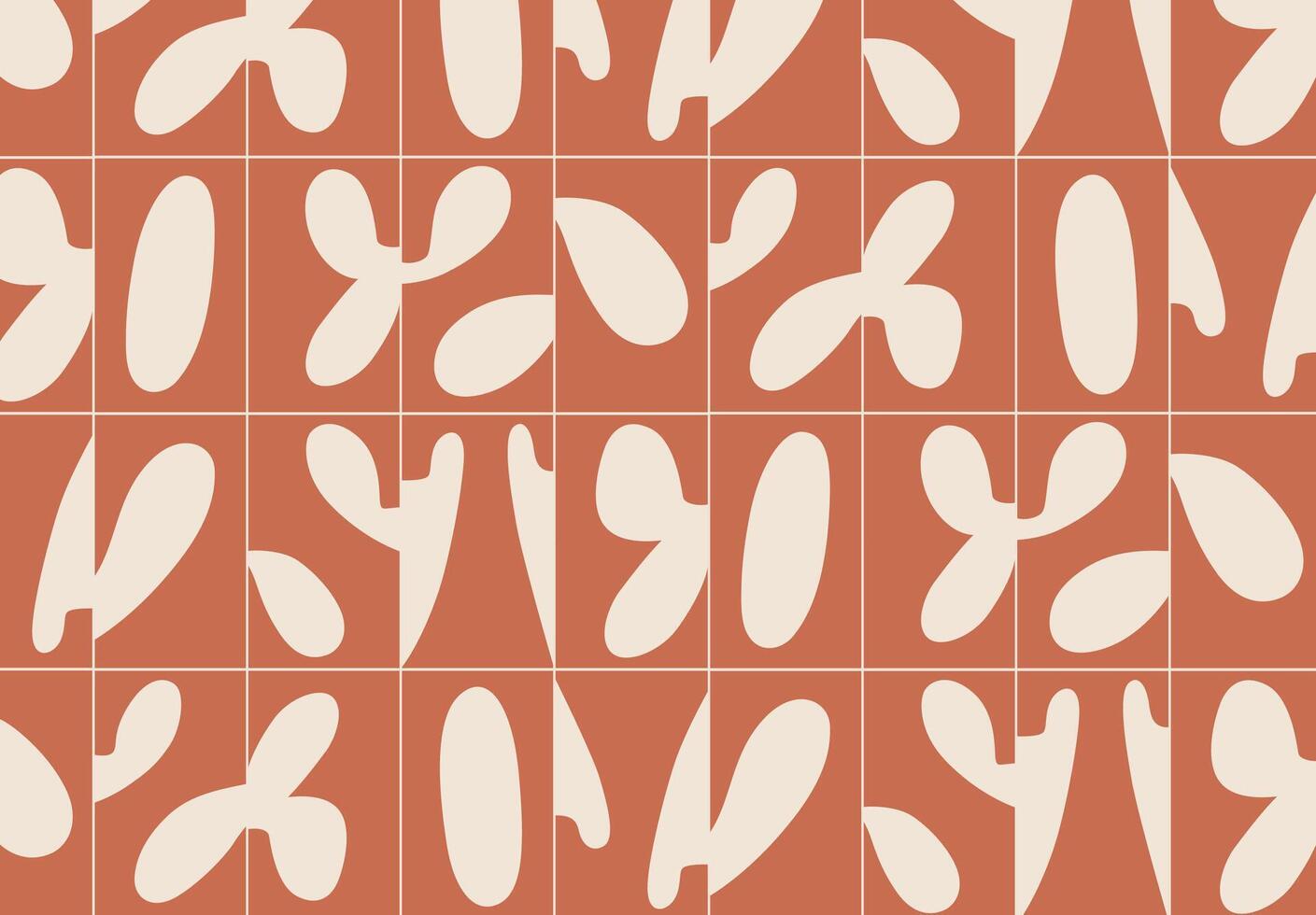 Linear smooth abstract pattern drawing with beige color on coral background vector