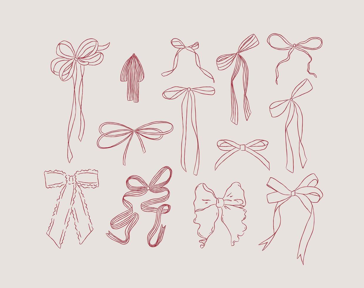 Ribbon bows hand drawn sketch drawing with red on light background vector