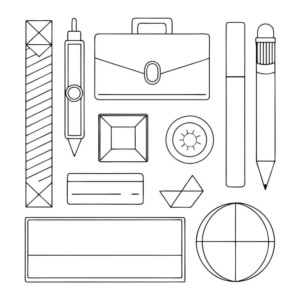 Office Supplies, Geometric Shapes, Drawing Tools, and Briefcase vector