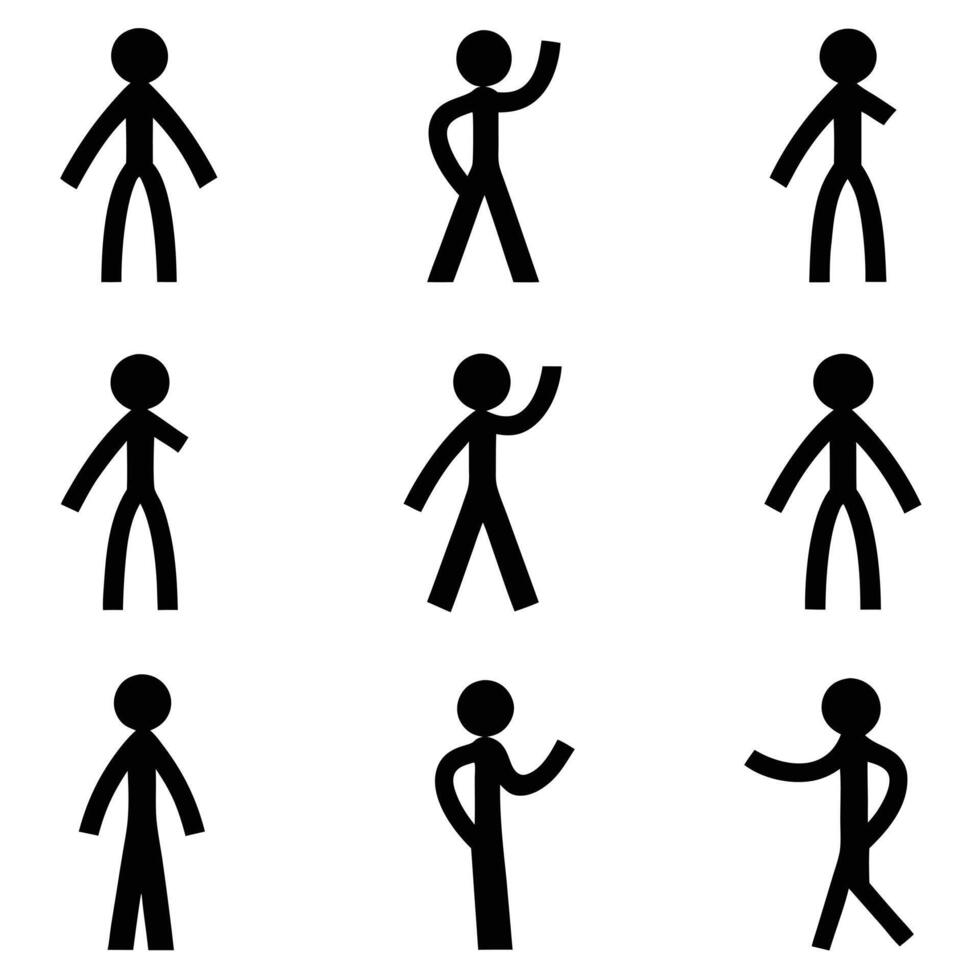 Stick Figure Poses Simple Human Silhouettes, Actions, Gestures vector