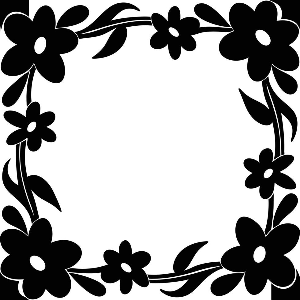 Black Floral Frame Elegant Silhouette Flower Border Design vector