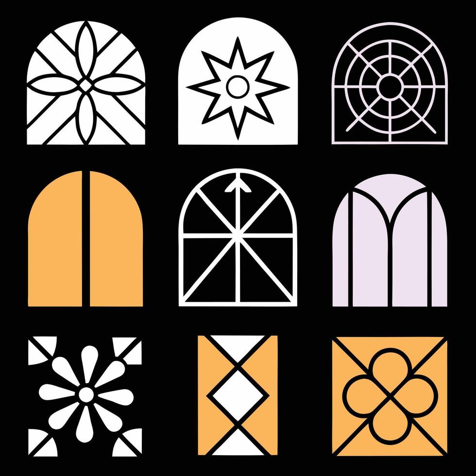 Arch Top Windows, Geometric Tiles, Door Designs, Interior Decor vector