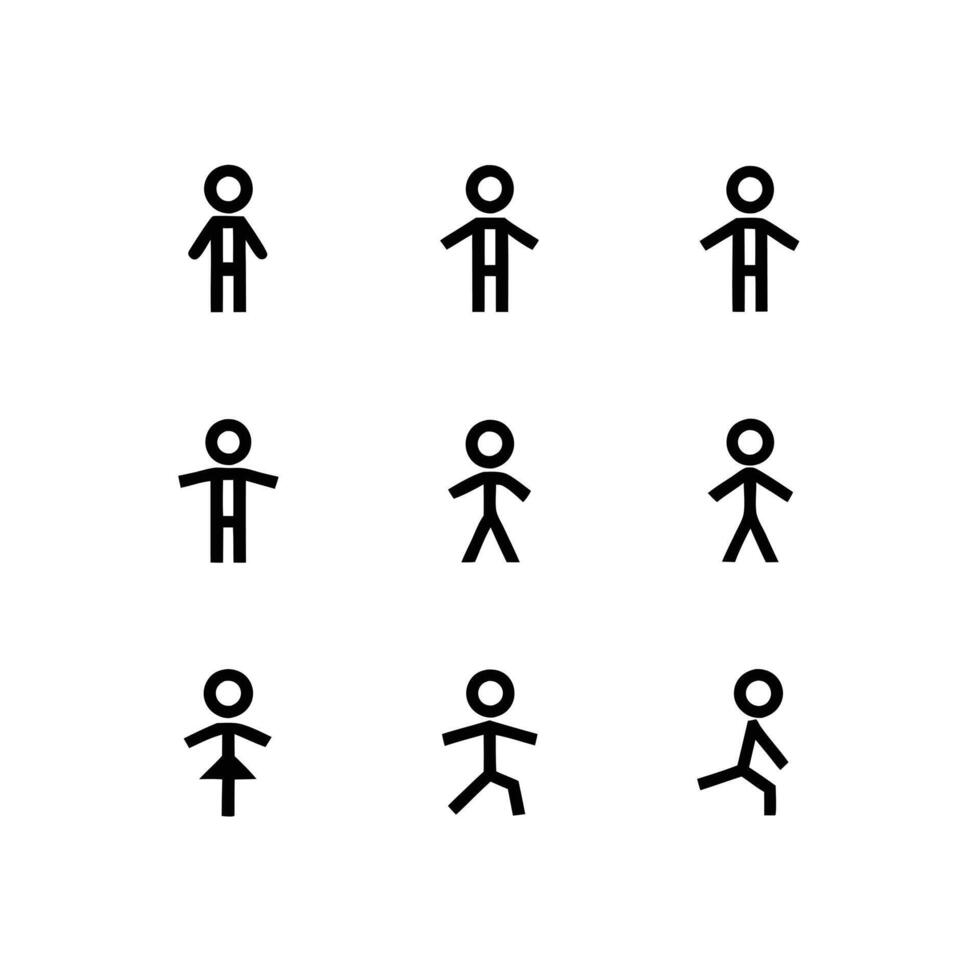 Stick Figure Icons Human Poses, Simple Symbols, Minimalist Design vector