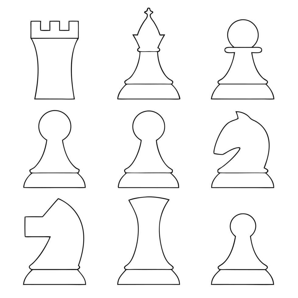 Chess Pieces Outline Rook, Queen, Pawn, Knight, Bishop vector