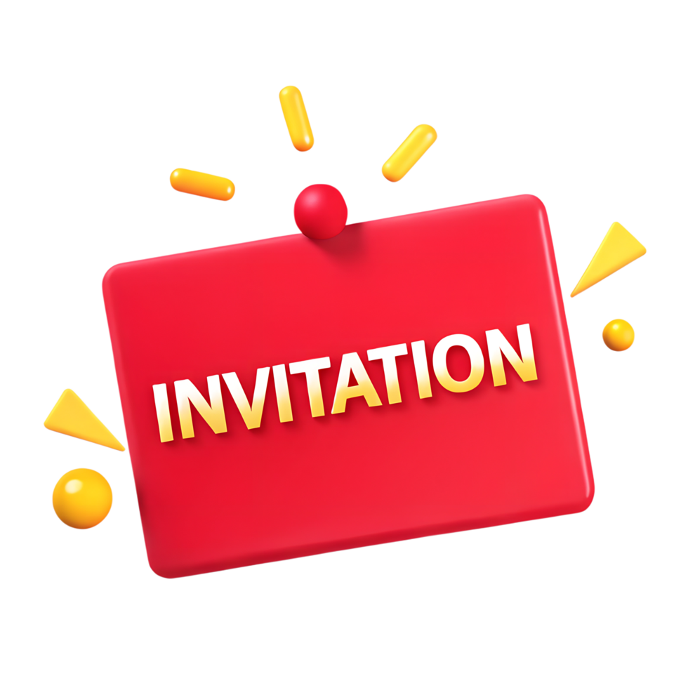 Red Yellow Invitation Card 3D icon isolated on transparent background png