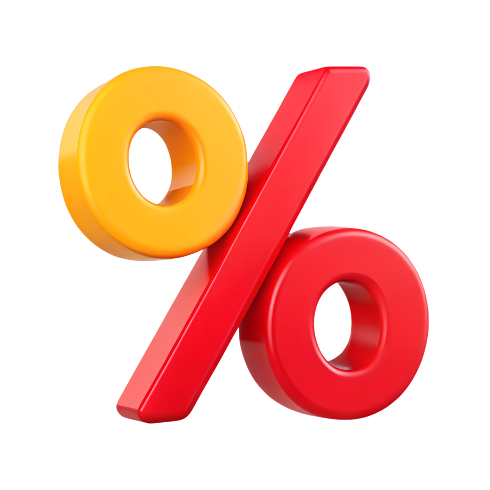 Red Yellow Percentage 3D icon isolated on transparent background png
