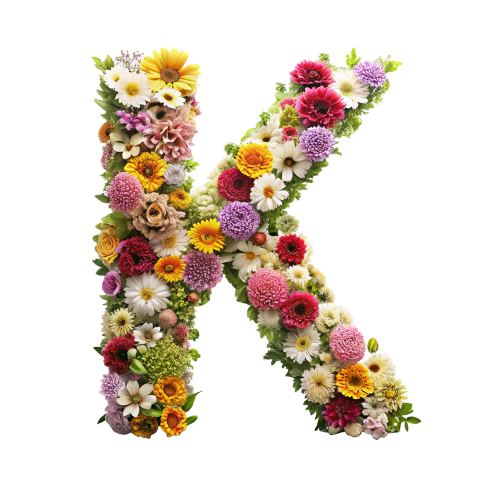 the latter K is made up of flowers is isolated on transparent background png