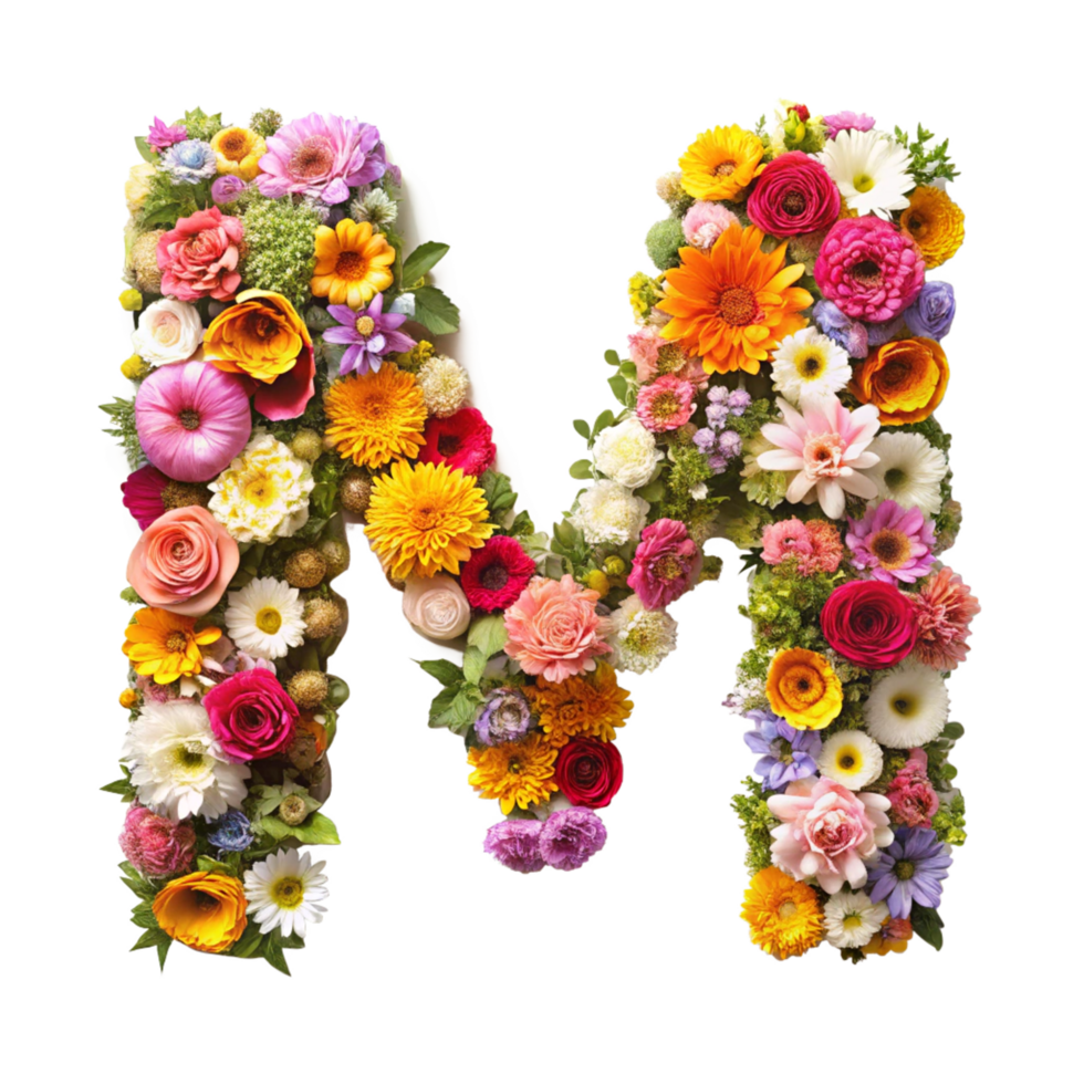 the latter M is made up of flowers is isolated on transparent background png