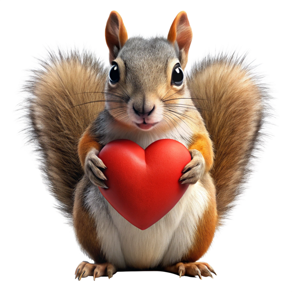 3d cute squirrel Animal Valentine's Day is isolated on transparent background png