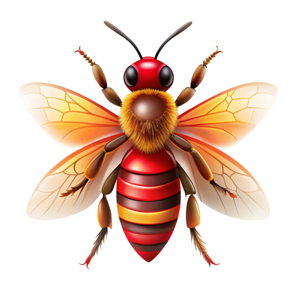 3d beautiful bee with red horns is isolated on transparent background png