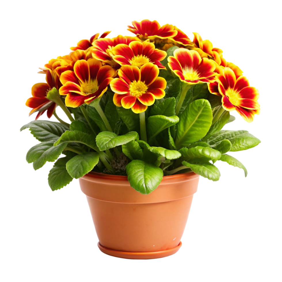 yellow and red flower plant tree in the pot is isolated on transparent background png