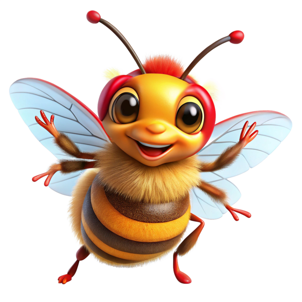 cheerful bee with red horns is isolated on transparent background png