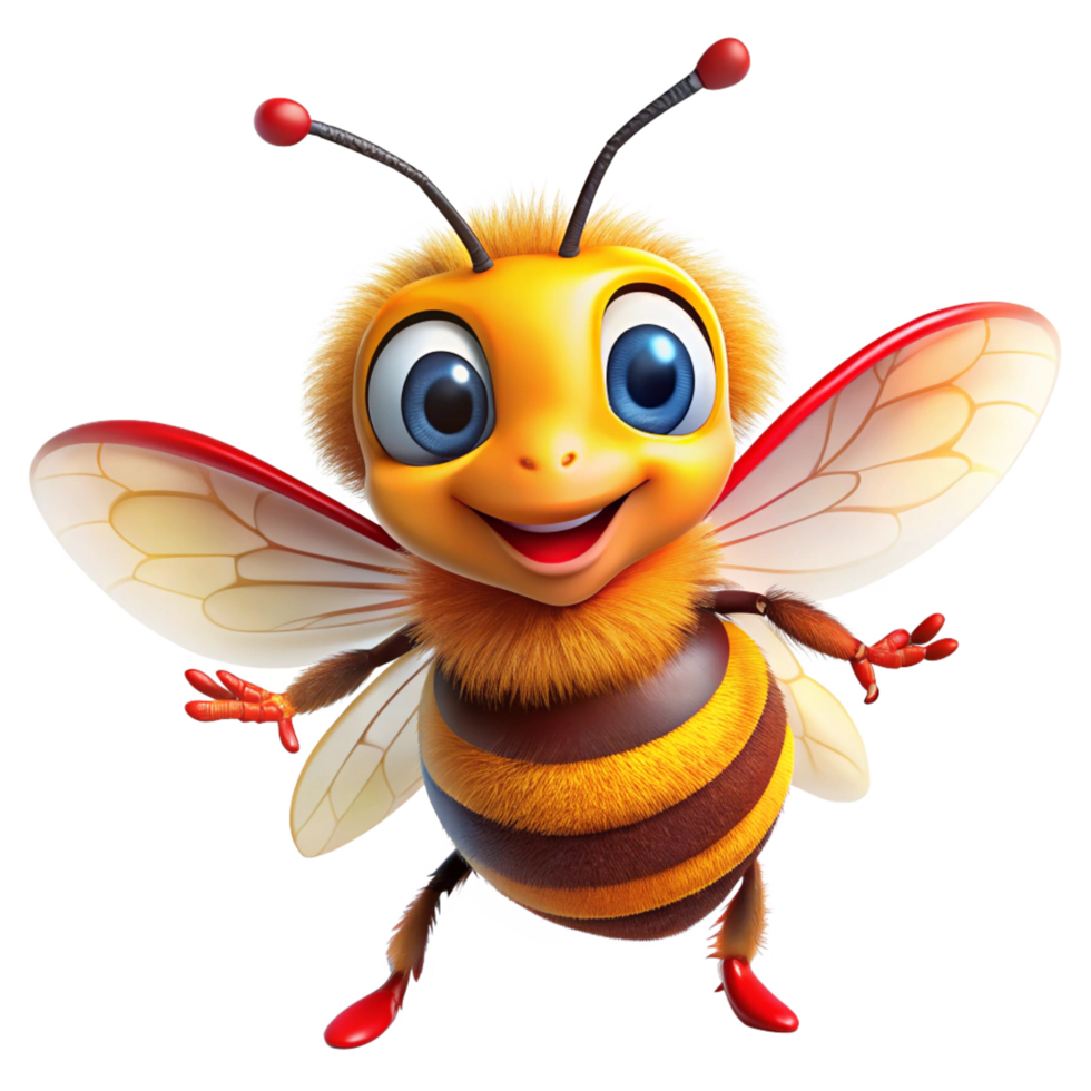 3d cheerful bee with red horns is isolated on transparent background png