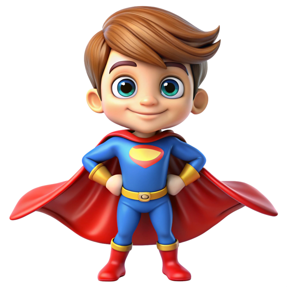 adorable young super hero kid is isolated on transparent background png