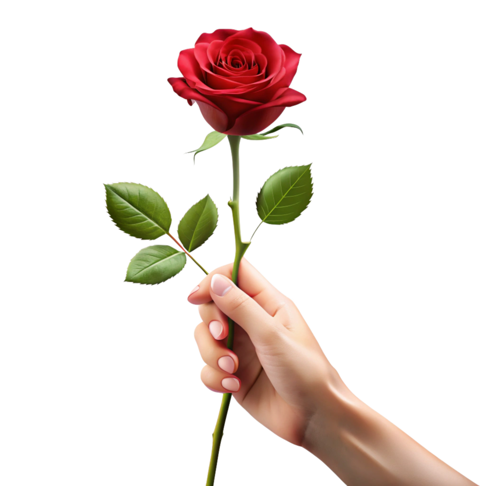 a Hand Holding A Single Long-Stem red Rose is isolated on transparent background png