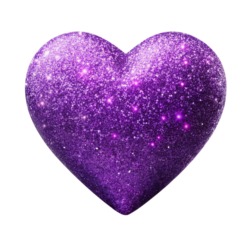 glitter purple heart is isolated on transparent background png