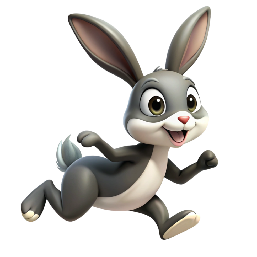 3d cute rabbit running is isolated on transparent background png