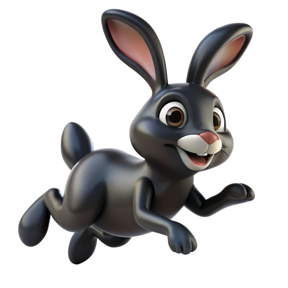 3d cute black rabbit is isolated on transparent background png