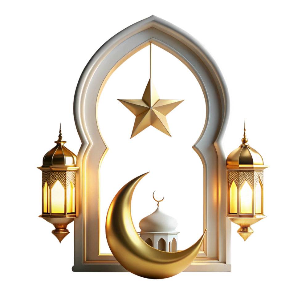 islamic ramadan scene with crescent moon is isolated on transparent background png