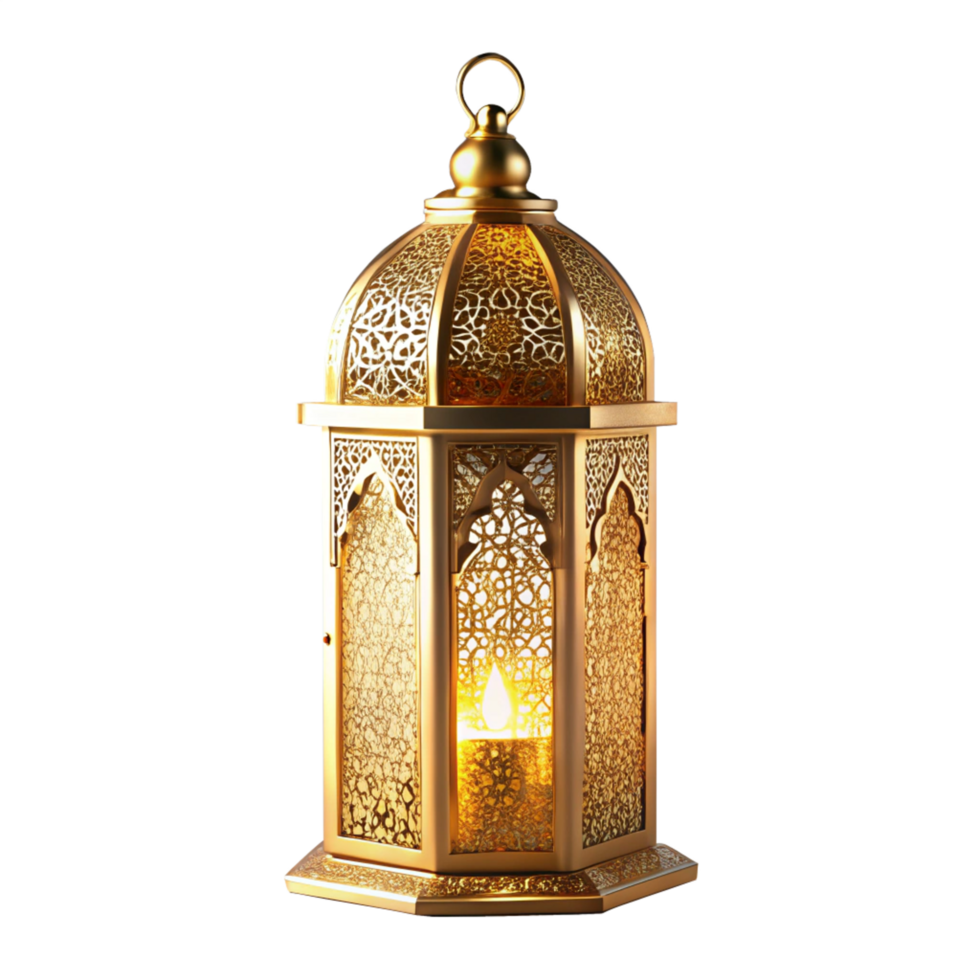 ramadan golden lantern is isolated on transparent background png