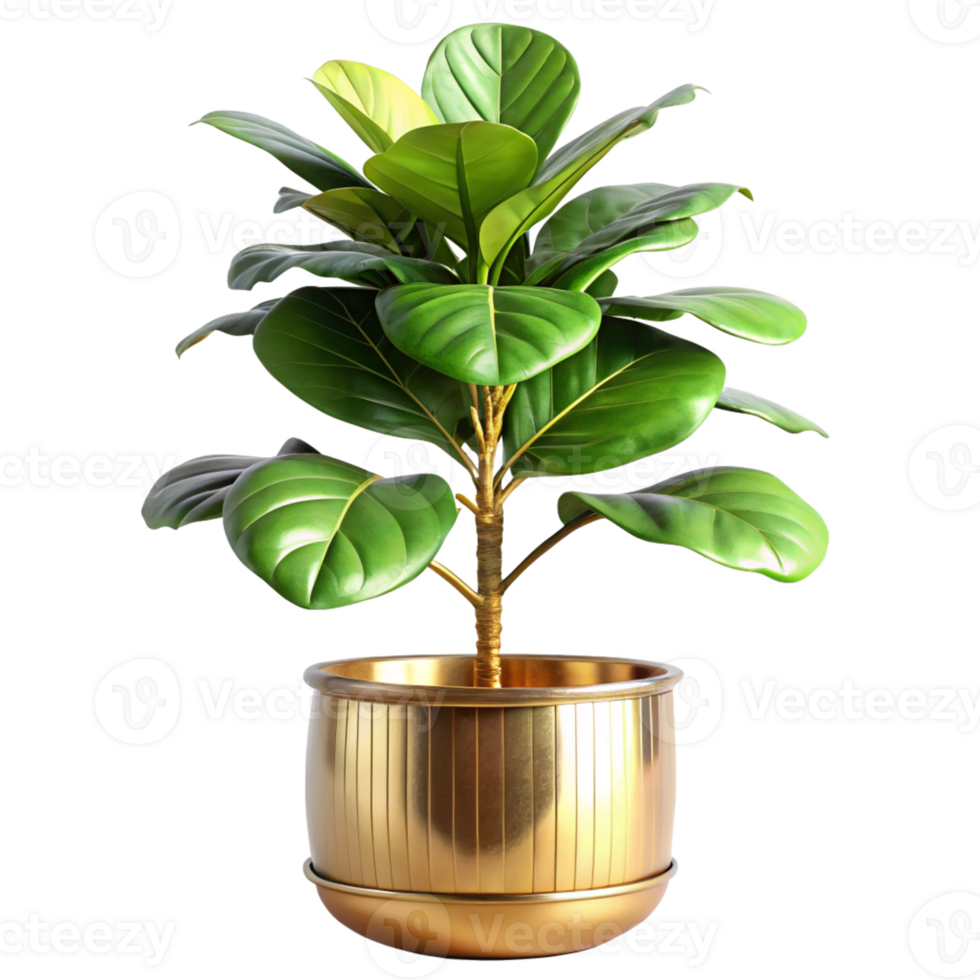 fiddle leaf fig in the golden pot is isolated on transparent background png
