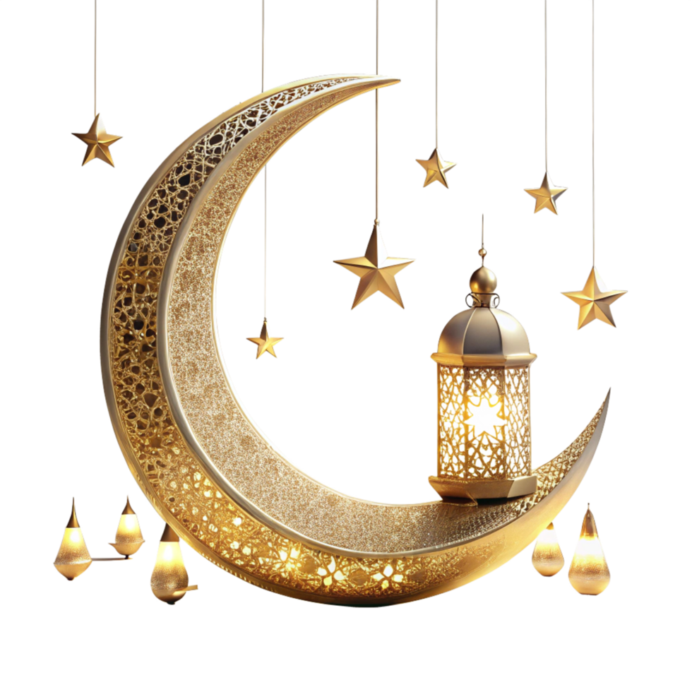ramadan scene with crescent moon is isolated on transparent background png