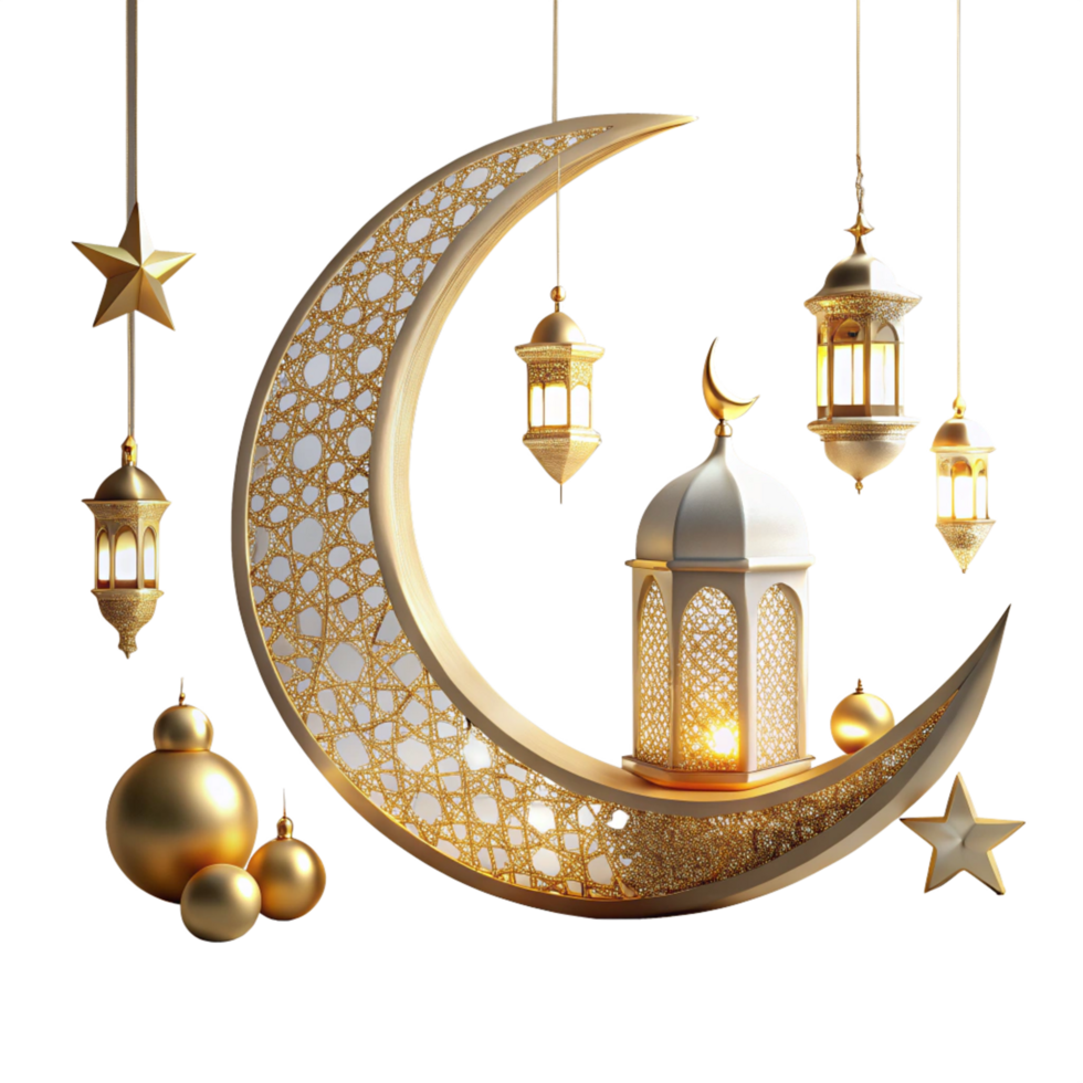 festive ramadan scene with crescent moon is isolated on transparent background png