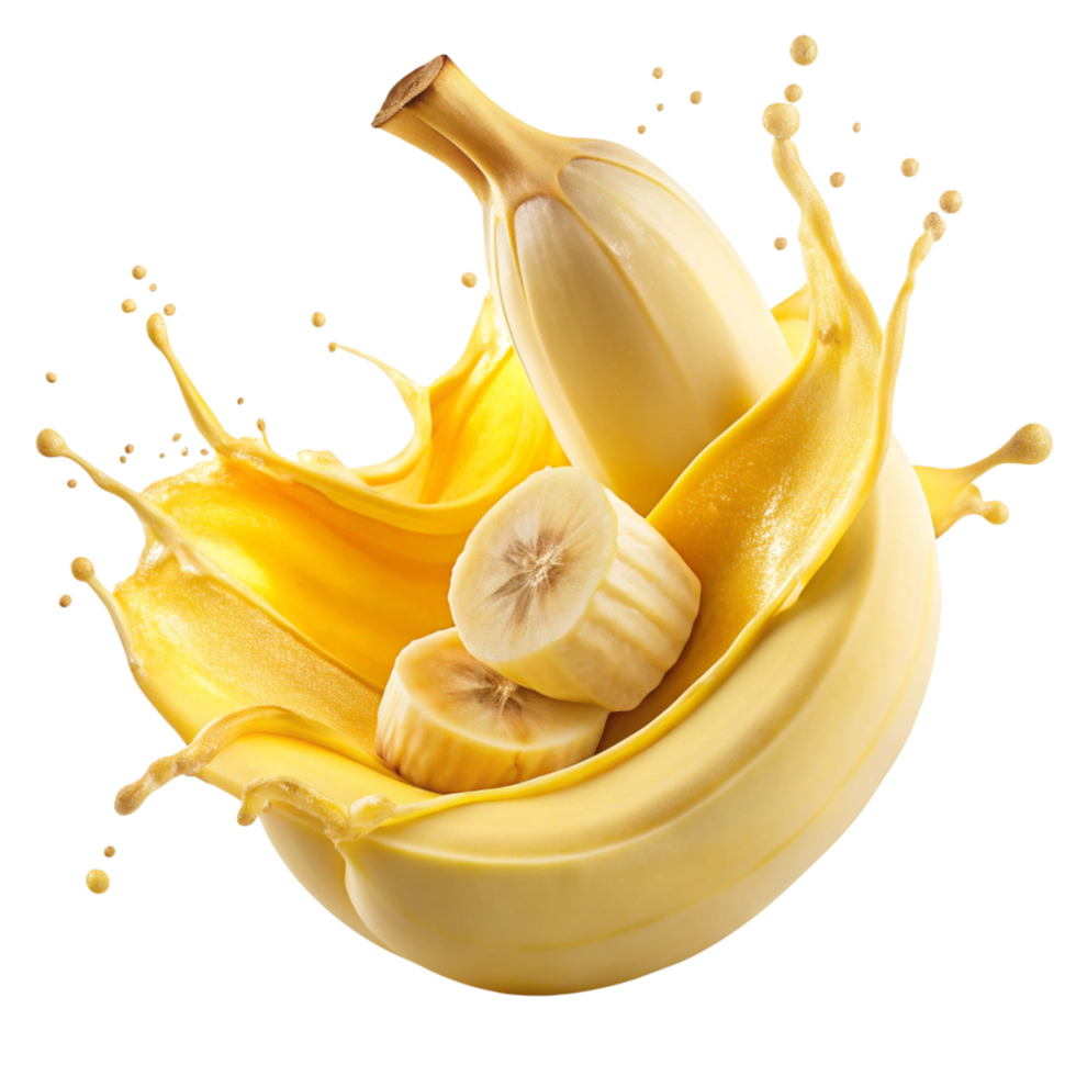 banana Splash Swirling Around Sliced is isolated on transparent background png