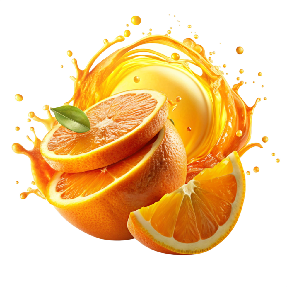 A Bright orange Splash Swirling Around Sliced is isolated on transparent background png