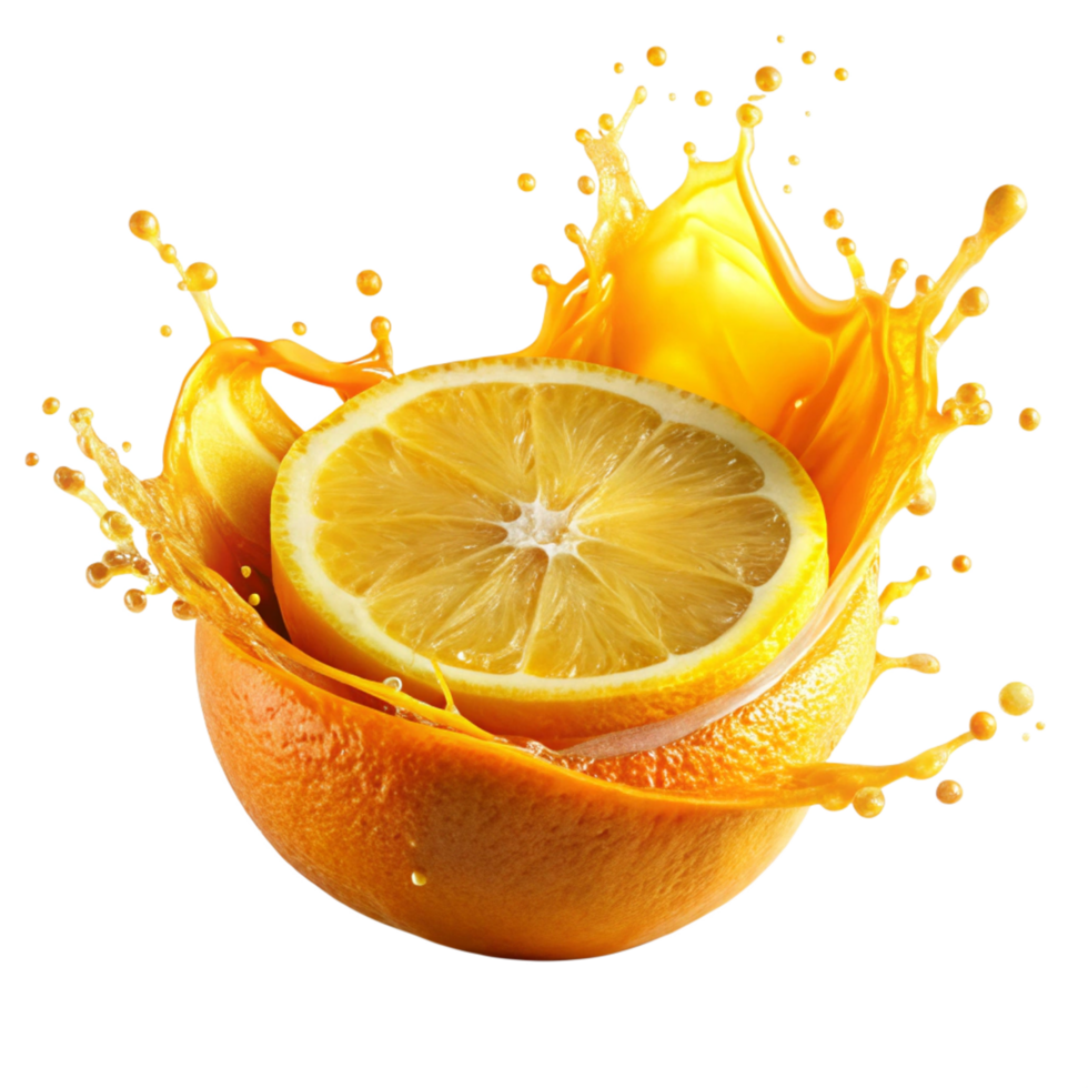 orange Splash Swirling Around Sliced is isolated on transparent background png