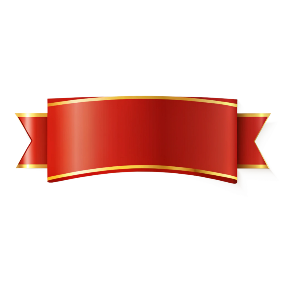 3d red banner with golden outline is isolated on transparent background png