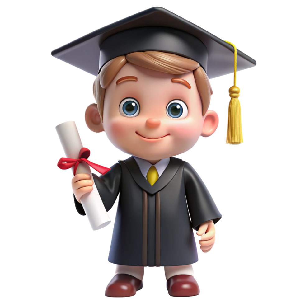 a graduation boy cartoon style holding diploma is isolated on transparent background png