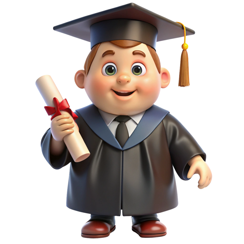 a graduation child cartoon style holding diploma is isolated on transparent background png