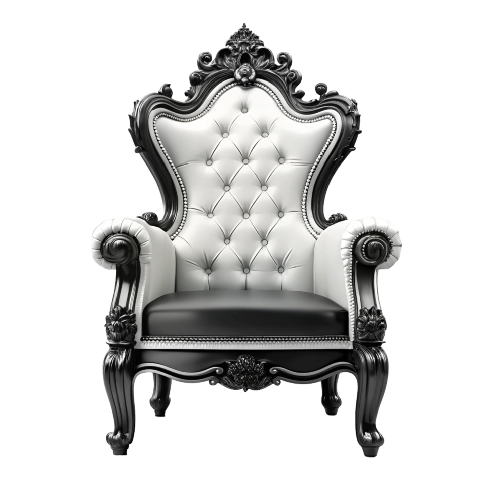black and white royal chair is isolated on transparent background png
