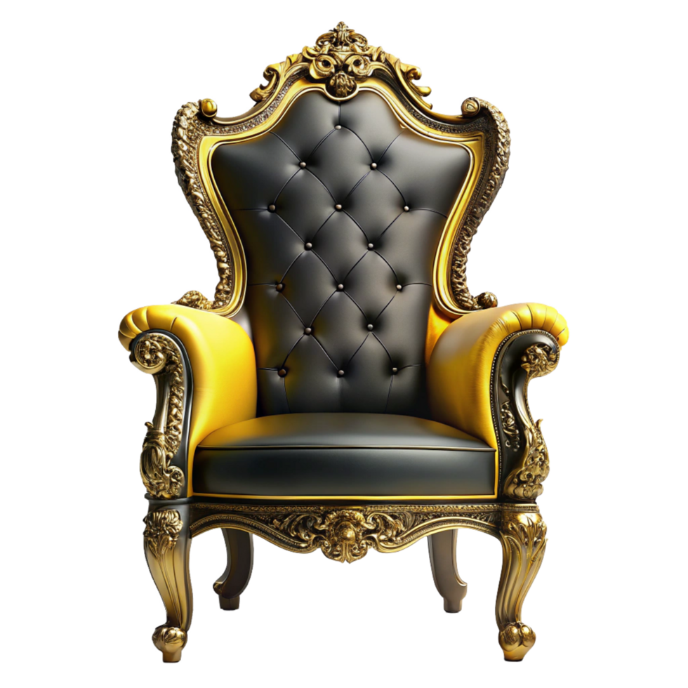 black and yellow royal chair is isolated on transparent background png