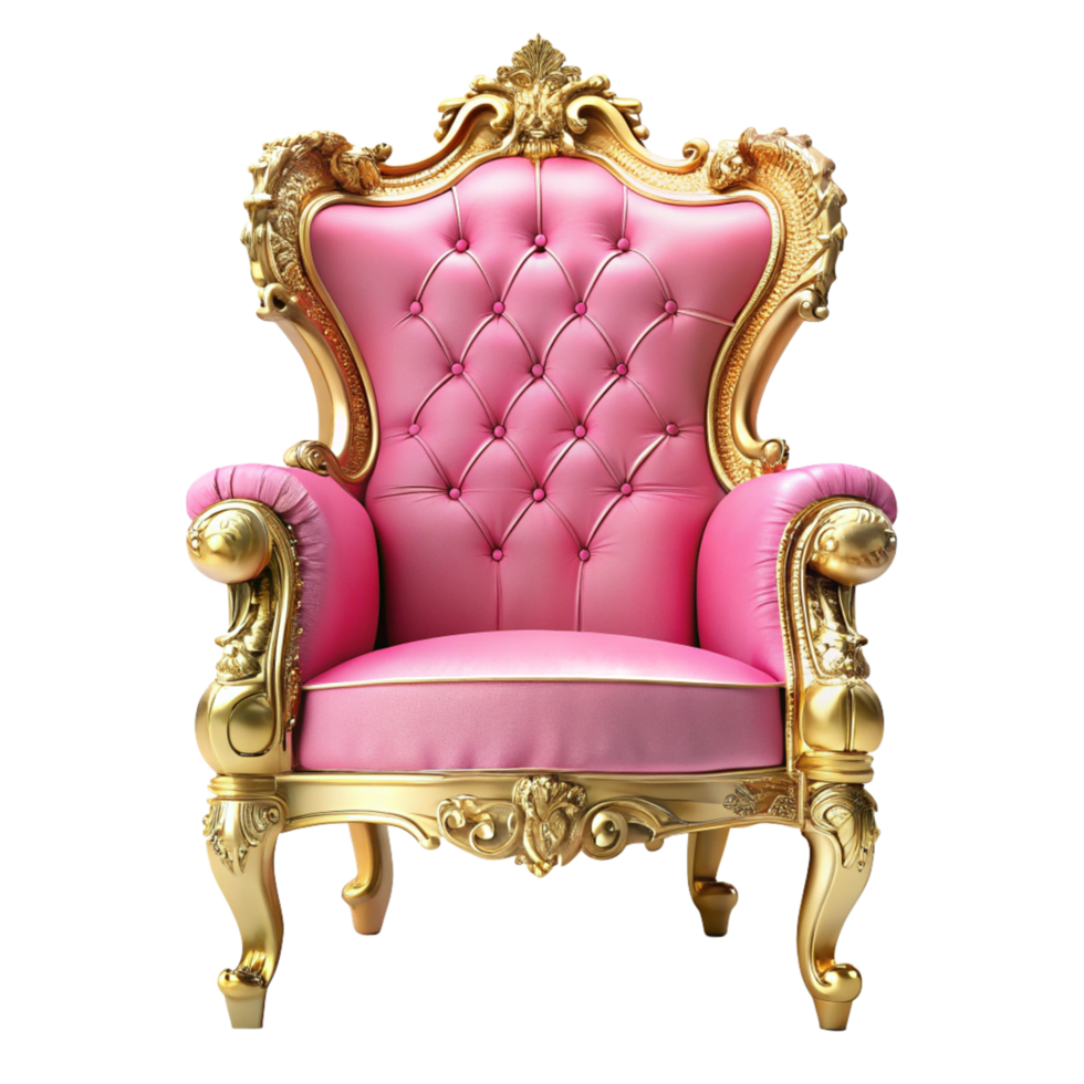 pink and golden royal chair is isolated on transparent background png